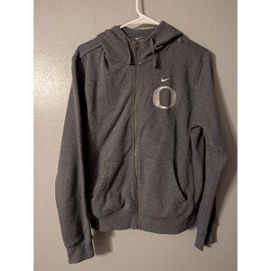 Nike Oregon Ducks Hoodie Womens Large Grey Full Zip Rhinestone Bling Back...